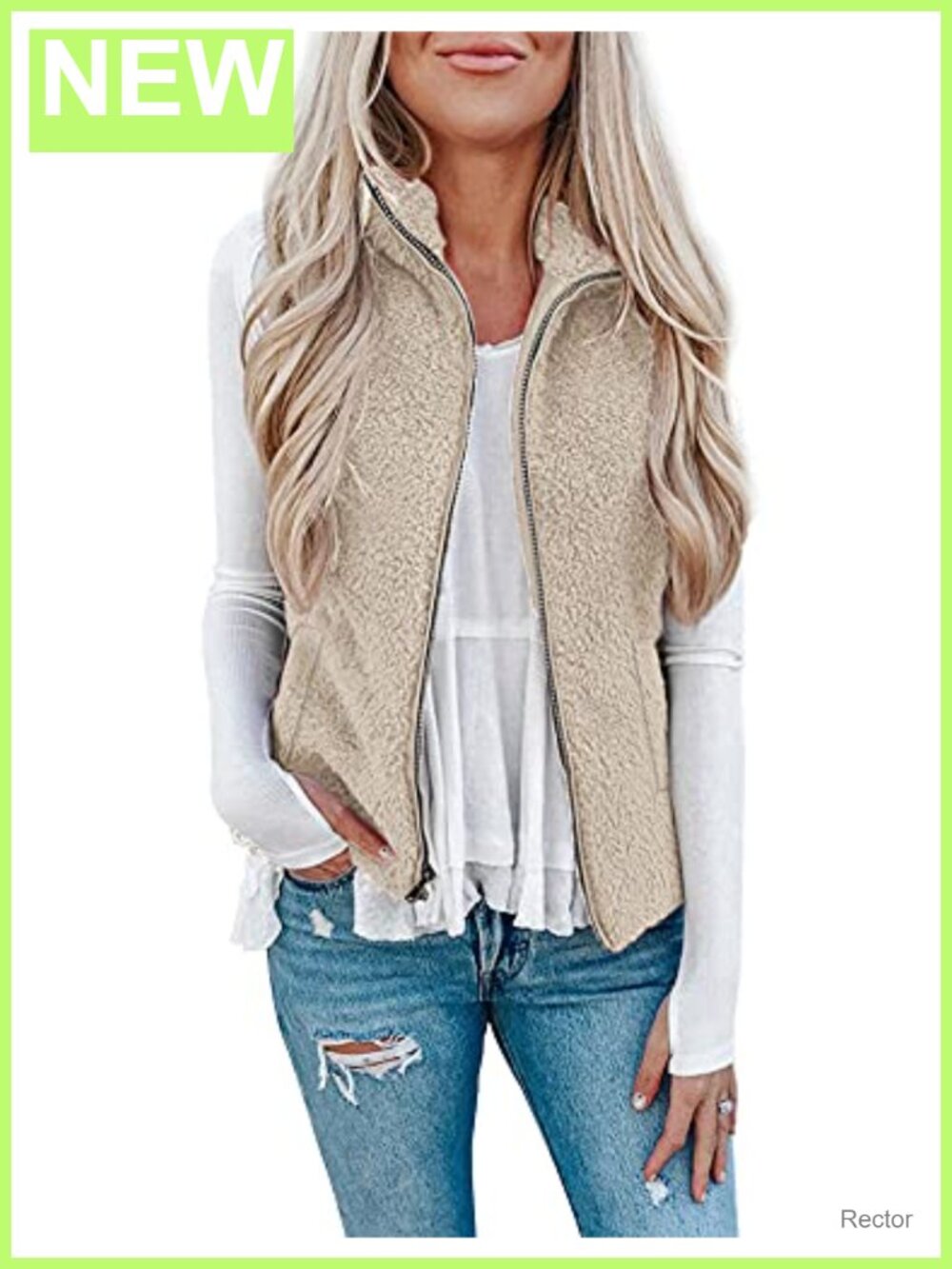Fuzzy Sherpa Fleece Vest Sleeveless Zip Cardigan Outerwear with Pockets